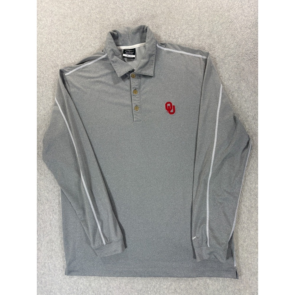 Oklahoma Sooners Nike Stitched Logo L/S Campus Polo Shirt (Men's Medium) Silver